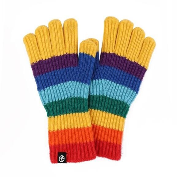Rainbow Striped Knitted Gloves - Picture 2 of 4